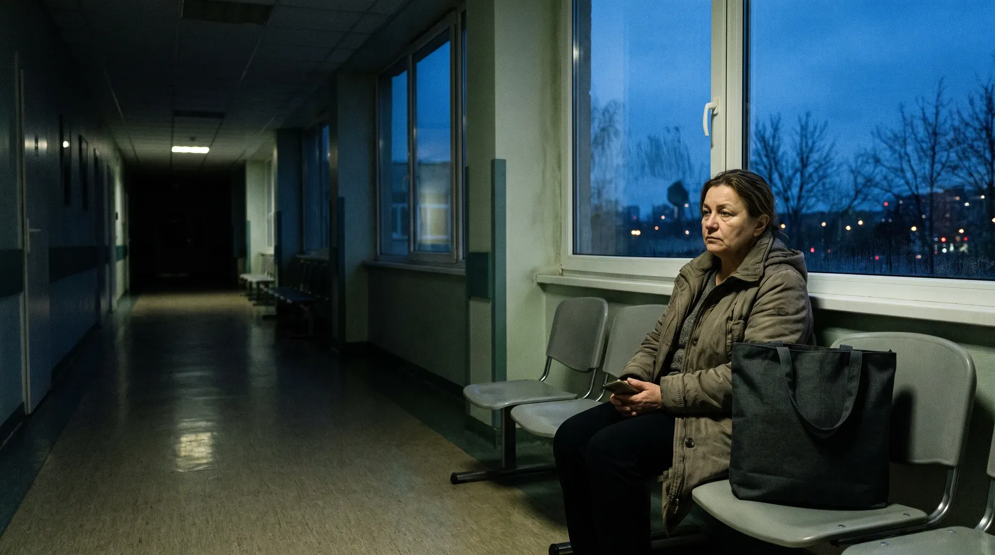 Kurzzeitpflege in Iserlohn nach dem Krankenhaus: Eine Tochter wartet abends im Klinikflur